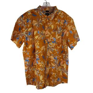 Prana Mens Button Up Shirt Size XL Slim Fit Hawaiian Tropical Short Sleeve